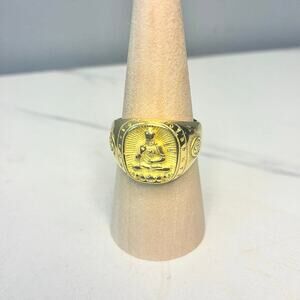 Vintage Gold Tone Buddha Meditation Ring – Size 11 – Spiritual Statement Ring
